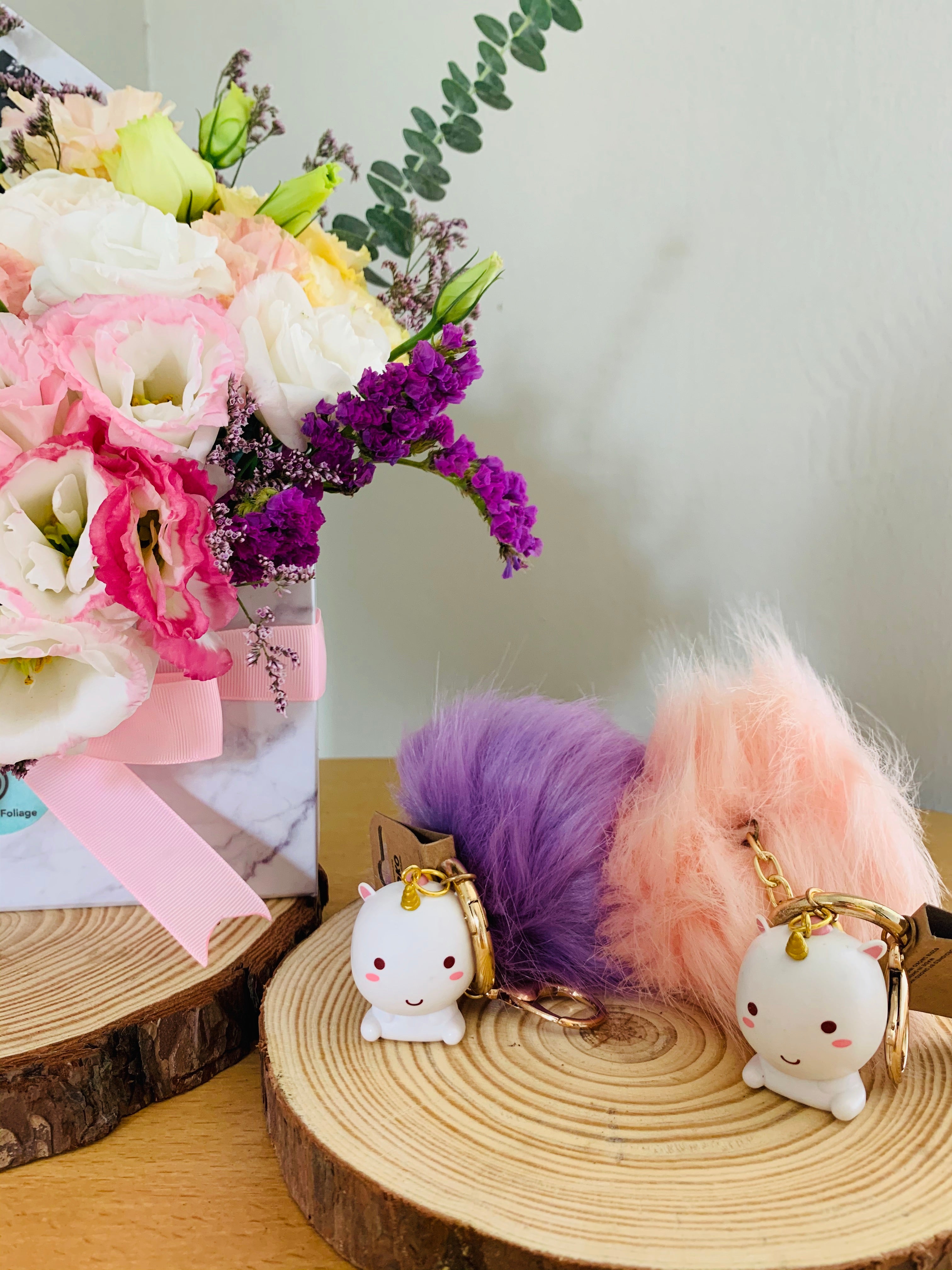 NEW! Smoko Elodie Unicorn Keychain with Pink or Purple Fluff Ball!
